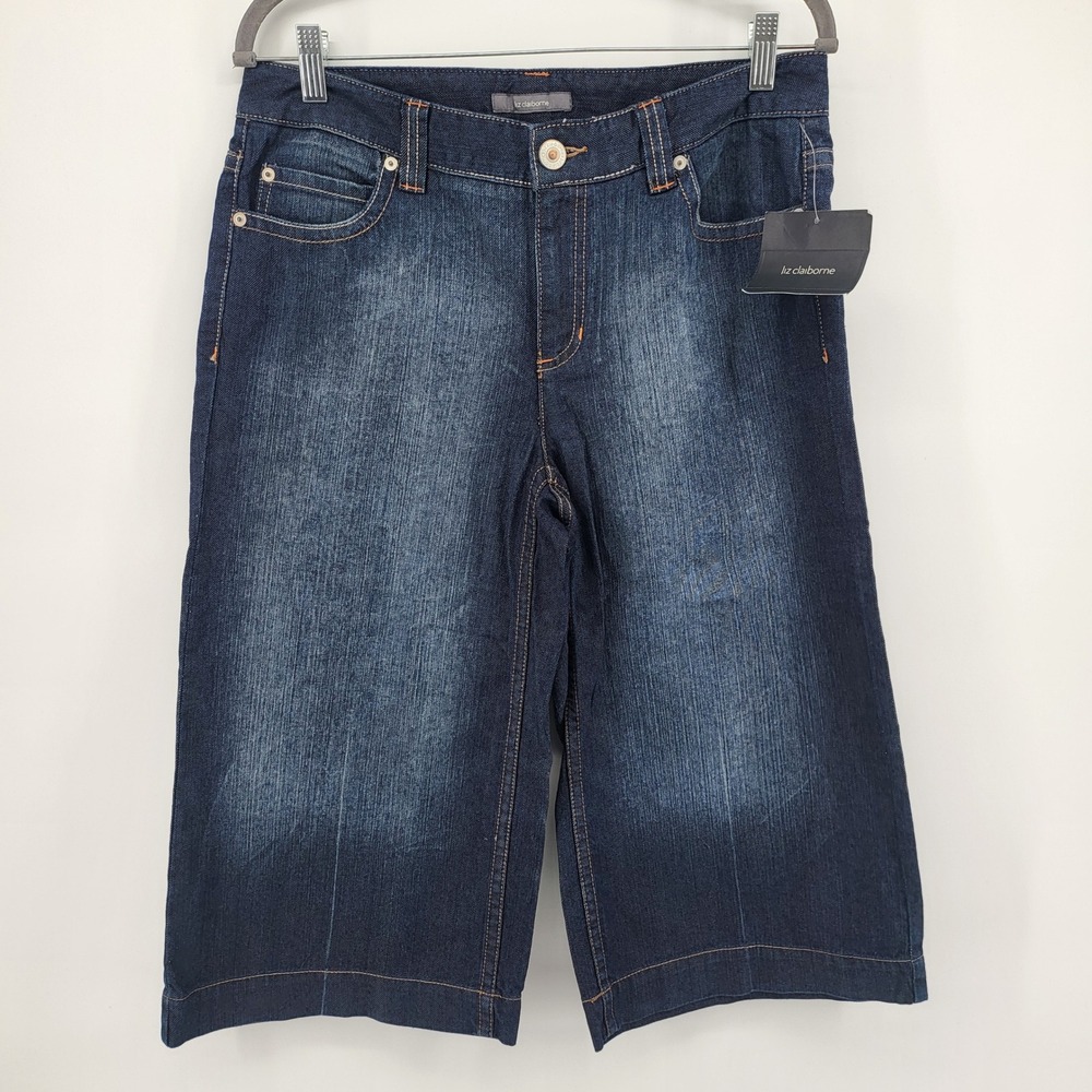 Liz Claiborne Women's Denim Wide leg capris Dark Wash Size 10 New Cropped‎ Jeans